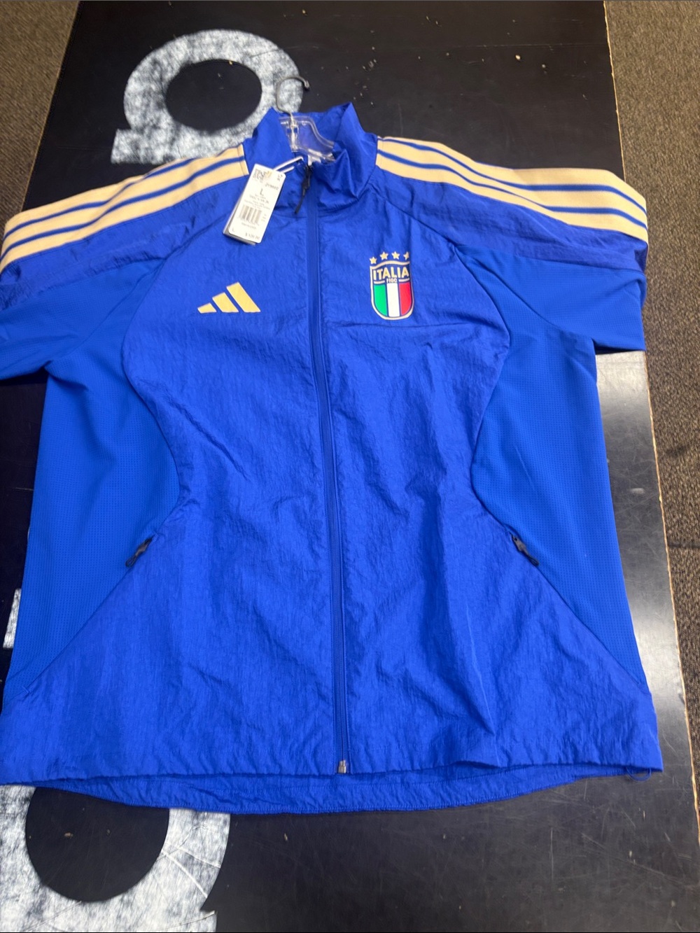 adidas Blue Italia Windbreaker with Gold Stripes